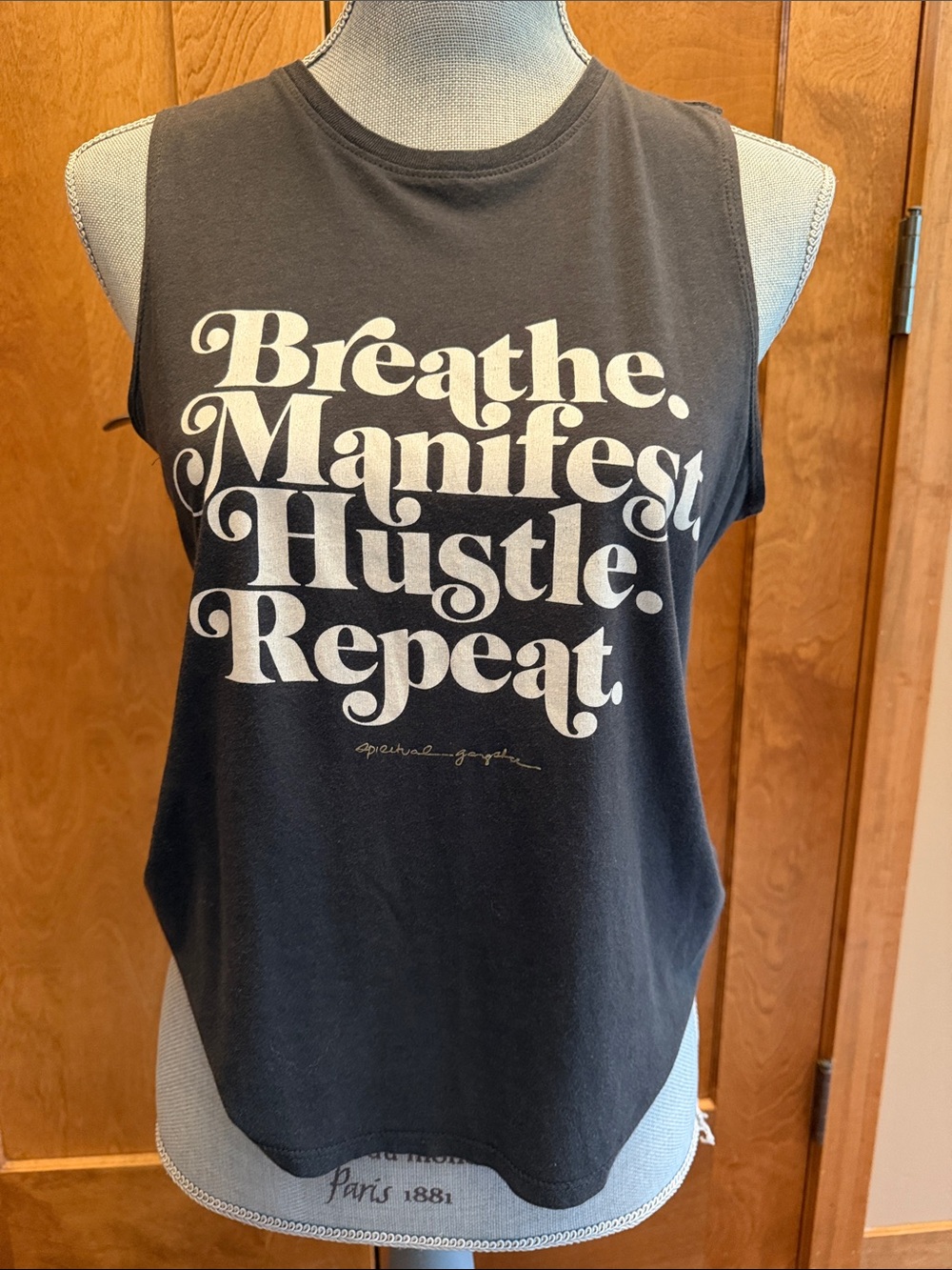 Spiritual Gangster Dark Gray Tank Top with White Script women sz M